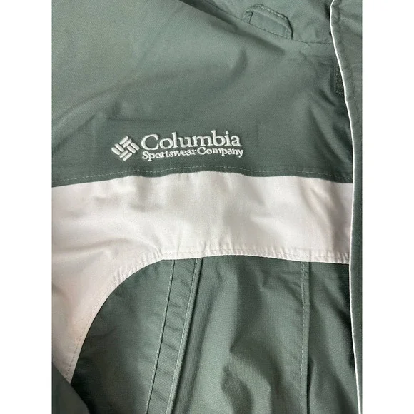 Mens Titanium Waterproof Columbia Jacket Hidden Hood Sage Green White Size Large - Picture 8 of 15